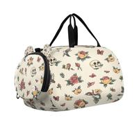 SKYSHU Old School Tattoo - Bolsa grande impermeable para fin de semana, correa de hombro desmontable, bolsa de gimnasio con compartimento para zapatos y bolsillo húmedo