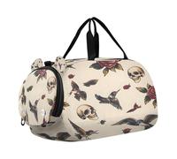 SKYSHU Old School Tattoo - Bolsa grande impermeable para fin de semana, correa de hombro desmontable, bolsa de gimnasio con compartimento para zapatos y bolsillo húmedo