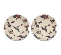 SKYSHU Old School Tattoo - Juego de 2 posavasos redondos de coche para bebidas, soporte de taza de cerámica absorbente con base de corcho y agarre para la punta de los dedos para una fácil limpieza en