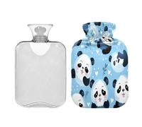 SKYSHU Panda - Botella de agua caliente transparente a prueba de fugas de 1 litro, lavable, resistente al calor, con funda de felpa suave para calambres menstruales, alivio del dolor de cuello y