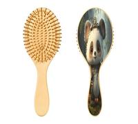 SKYSHU Panda - Cepillo de madera natural con cómodas cerdas de madera, cepillo ovalado para desenredar y peinar, para mujeres, hombres y niños, todo tipo de cabello (cabello seco húmedo y dañado)