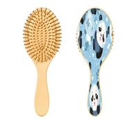 SKYSHU Panda lindo cepillo de pelo de madera natural con cómodas cerdas de madera, desenredar y peinar oval cepillo para el pelo para mujeres, hombres y niños todo tipo de pelo (mojado, seco y dañado