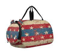 SKYSHU Patriotic Star - Bolsa grande impermeable para el fin de semana, correa de hombro desmontable, bolsa de gimnasio con compartimento para zapatos y bolsillo húmedo