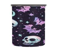 SKYSHU Recipientes herméticos de almacenamiento de alimentos con diseño de calavera de murciélago de Halloween de 900 ml, botes de café de acero inoxidable con tapa de bloqueo al vacío para