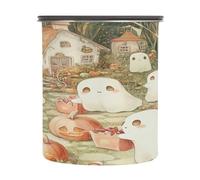 SKYSHU Recipientes herméticos de almacenamiento de alimentos con diseño de fantasma de calabaza de Halloween de 900 ml, botes de café de acero inoxidable con tapa de bloqueo al vacío para organización