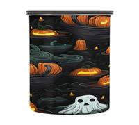 SKYSHU Recipientes herméticos de almacenamiento de alimentos con diseño de fantasma de calabaza de Halloween de 900 ml, botes de café de acero inoxidable con tapa de bloqueo al vacío para organización