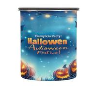 SKYSHU Recipientes herméticos de almacenamiento de alimentos con diseño de murciélago de calabaza de Halloween de 900 ml, botes de café de acero inoxidable con tapa de bloqueo al vacío para