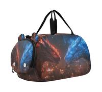SKYSHU Red Blue Dragon - Bolsa grande impermeable para fin de semana, correa de hombro desmontable, compartimento para zapatos y bolsillo para mojado