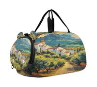 SKYSHU Rustic House - Bolsa grande impermeable para fin de semana, correa de hombro desmontable, bolsa de gimnasio con compartimento para zapatos y bolsillo para mojado