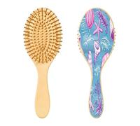 SKYSHU Sea Shells - Cepillo de madera natural con cómodas cerdas de madera, cepillo ovalado para desenredar y peinar para mujeres, hombres y niños, todo tipo de cabello (cabello seco y dañado)