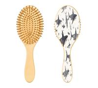 SKYSHU Shark - Cepillo de madera natural con cómodas cerdas de madera, cepillo ovalado para desenredar y peinar para mujeres, hombres y niños, todo tipo de cabello (cabello seco húmedo y dañado)
