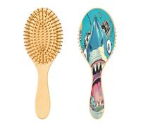 SKYSHU Shark - Cepillo de madera natural con cómodas cerdas de madera, cepillo ovalado para desenredar y peinar para mujeres, hombres y niños, todo tipo de cabello (cabello seco húmedo y dañado)