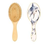 SKYSHU Shark - Cepillo de madera natural con cómodas cerdas de madera, cepillo ovalado para desenredar y peinar para mujeres, hombres y niños, todo tipo de cabello (cabello seco húmedo y dañado)