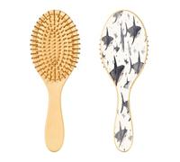 SKYSHU Shark - Cepillo de madera natural con cómodas cerdas de madera, cepillo ovalado para desenredar y peinar para mujeres, hombres y niños, todo tipo de cabello (cabello seco húmedo y dañado)