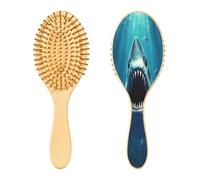 SKYSHU Shark - Cepillo de madera natural con cómodas cerdas de madera, cepillo ovalado para desenredar y peinar para mujeres, hombres y niños, todo tipo de cabello (cabello seco húmedo y dañado)