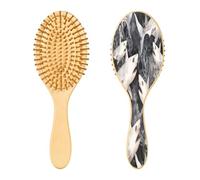 SKYSHU Shark - Cepillo de madera natural con cómodas cerdas de madera, cepillo ovalado para desenredar y peinar para mujeres, hombres y niños, todo tipo de cabello (cabello seco húmedo y dañado)