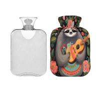 SKYSHU Sloth - Botella de agua caliente transparente a prueba de fugas de 2 L, lavable, resistente al calor, con funda de felpa suave para calambres menstruales, alivio del dolor de cuello y hombros