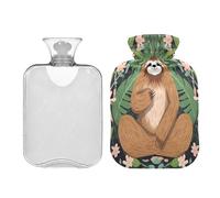 SKYSHU Sloth - Botella de agua caliente transparente a prueba de fugas de 2 L, lavable, resistente al calor, con funda de felpa suave para calambres menstruales, alivio del dolor de cuello y hombros