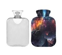 SKYSHU Space Galaxy - Botella de agua caliente transparente a prueba de fugas de 2 litros, lavable, resistente al calor, con funda de felpa suave para calambres menstruales, alivio del dolor de cuello