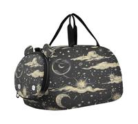 SKYSHU Star Moon - Bolsa grande impermeable para fin de semana, correa de hombro desmontable, bolsa de gimnasio con compartimento para zapatos y bolsillo para mojado