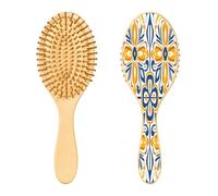 SKYSHU Talavera mexicano - Cepillo de madera natural con cómodas cerdas de madera, desenreda y estiliza el pelo ovalado para mujeres, hombres y niños, todo tipo de cabello (cabello seco y dañado)