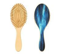 SKYSHU Thunder Lighting - Cepillo de madera natural con cómodas cerdas de madera, cepillo ovalado para desenredar y peinar para mujeres, hombres y niños, todo tipo de cabello (cabello seco y dañado)