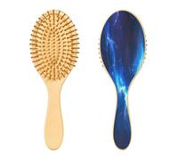 SKYSHU Thunder Lighting - Cepillo de madera natural con cómodas cerdas de madera, cepillo ovalado para desenredar y peinar para mujeres, hombres y niños, todo tipo de cabello (cabello seco y dañado)