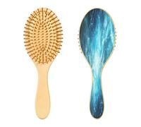 SKYSHU Thunder Lighting - Cepillo de madera natural con cómodas cerdas de madera, cepillo ovalado para desenredar y peinar para mujeres, hombres y niños, todo tipo de cabello (cabello seco y dañado)