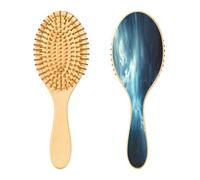 SKYSHU Thunder Lighting - Cepillo de madera natural con cómodas cerdas de madera, cepillo ovalado para desenredar y peinar para mujeres, hombres y niños, todo tipo de cabello (cabello seco y dañado)
