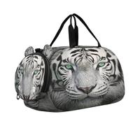 SKYSHU Tiger - Bolsa grande impermeable para fin de semana, correa de hombro desmontable, bolsa de gimnasio con compartimento para zapatos y bolsillo húmedo