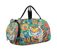 SKYSHU Tiger - Bolsa grande impermeable para fin de semana, correa de hombro desmontable, bolsa de gimnasio con compartimento para zapatos y bolsillo húmedo