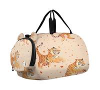 SKYSHU Tiger - Bolsa grande impermeable para fin de semana, correa de hombro desmontable, bolsa de gimnasio con compartimento para zapatos y bolsillo húmedo