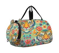 SKYSHU Tiger - Bolsa grande impermeable para fin de semana, correa de hombro desmontable, bolsa de gimnasio con compartimento para zapatos y bolsillo húmedo