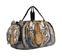 SKYSHU Tiger - Bolsa grande impermeable para fin de semana, correa de hombro desmontable, bolsa de gimnasio con compartimento para zapatos y bolsillo húmedo