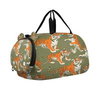 SKYSHU Tiger - Bolsa grande impermeable para fin de semana, correa de hombro desmontable, bolsa de gimnasio con compartimento para zapatos y bolsillo húmedo