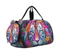SKYSHU Tiger - Bolsa grande impermeable para fin de semana, correa de hombro desmontable, bolsa de gimnasio con compartimento para zapatos y bolsillo húmedo