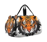 SKYSHU Tiger - Bolsa grande impermeable para fin de semana, correa de hombro desmontable, bolsa de gimnasio con compartimento para zapatos y bolsillo húmedo