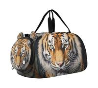 SKYSHU Tiger - Bolsa grande impermeable para fin de semana, correa de hombro desmontable, bolsa de gimnasio con compartimento para zapatos y bolsillo húmedo