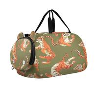 SKYSHU Tiger - Bolsa grande impermeable para fin de semana, correa de hombro desmontable, bolsa de gimnasio con compartimento para zapatos y bolsillo húmedo