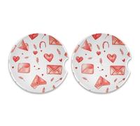 SKYSHU Valentines Elements - Juego de 2 posavasos redondos para automóvil, para bebidas, de cerámica, absorbente, con base de corcho y agarre para la punta de los dedos para una fácil limpieza en