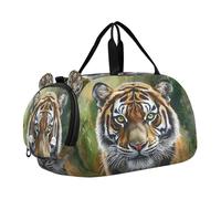 SKYSHU Vibrant Tiger - Bolsa grande impermeable para fin de semana, correa de hombro desmontable, bolsa de gimnasio con compartimento para zapatos y bolsillo húmedo