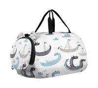 SKYSHU Viking Dragon Ship - Bolsa grande impermeable para fin de semana, correa de hombro desmontable, bolsa de gimnasio con compartimento para zapatos y bolsillo húmedo