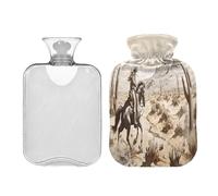 SKYSHU Western Cowboy - Botella de agua caliente transparente a prueba de fugas de 1 litro, lavable, resistente al calor, con funda de felpa suave para calambres menstruales, alivio del dolor de