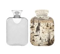 SKYSHU Western Cowboy - Botella de agua caliente transparente a prueba de fugas de 1 litro, lavable, resistente al calor, con funda de felpa suave para calambres menstruales, alivio del dolor de