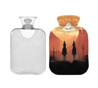 SKYSHU Western Cowboy - Botella de agua caliente transparente a prueba de fugas de 2 L, lavable, resistente al calor, con funda de felpa suave para calambres menstruales, alivio del dolor de cuello y