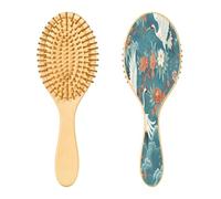 SKYSHU White Crane - Cepillo de madera natural con cómodas cerdas de madera, cepillo ovalado para desenredar y peinar para mujeres, hombres y niños, todo tipo de cabello (cabello seco y dañado)