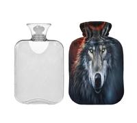 SKYSHU Wolf - Botella de agua caliente transparente a prueba de fugas de 1 litro, lavable, resistente al calor, con funda de felpa suave para calambres menstruales, alivio del dolor de cuello y