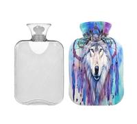 SKYSHU Wolf - Botella de agua caliente transparente a prueba de fugas de 2 litros, lavable, resistente al calor, con funda de felpa suave para calambres menstruales, alivio del dolor de cuello y