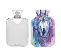 SKYSHU Wolf - Botella de agua caliente transparente a prueba de fugas de 2 litros, lavable, resistente al calor, con funda de felpa suave para calambres menstruales, alivio del dolor de cuello y