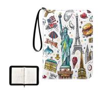 SKYSHU World Classic Landmarks - Carpeta portátil de 4 bolsillos para tarjetas de intercambio, álbum para 400 tarjetas con 50 fundas extraíbles, carpeta impermeable con cremallera para colección de